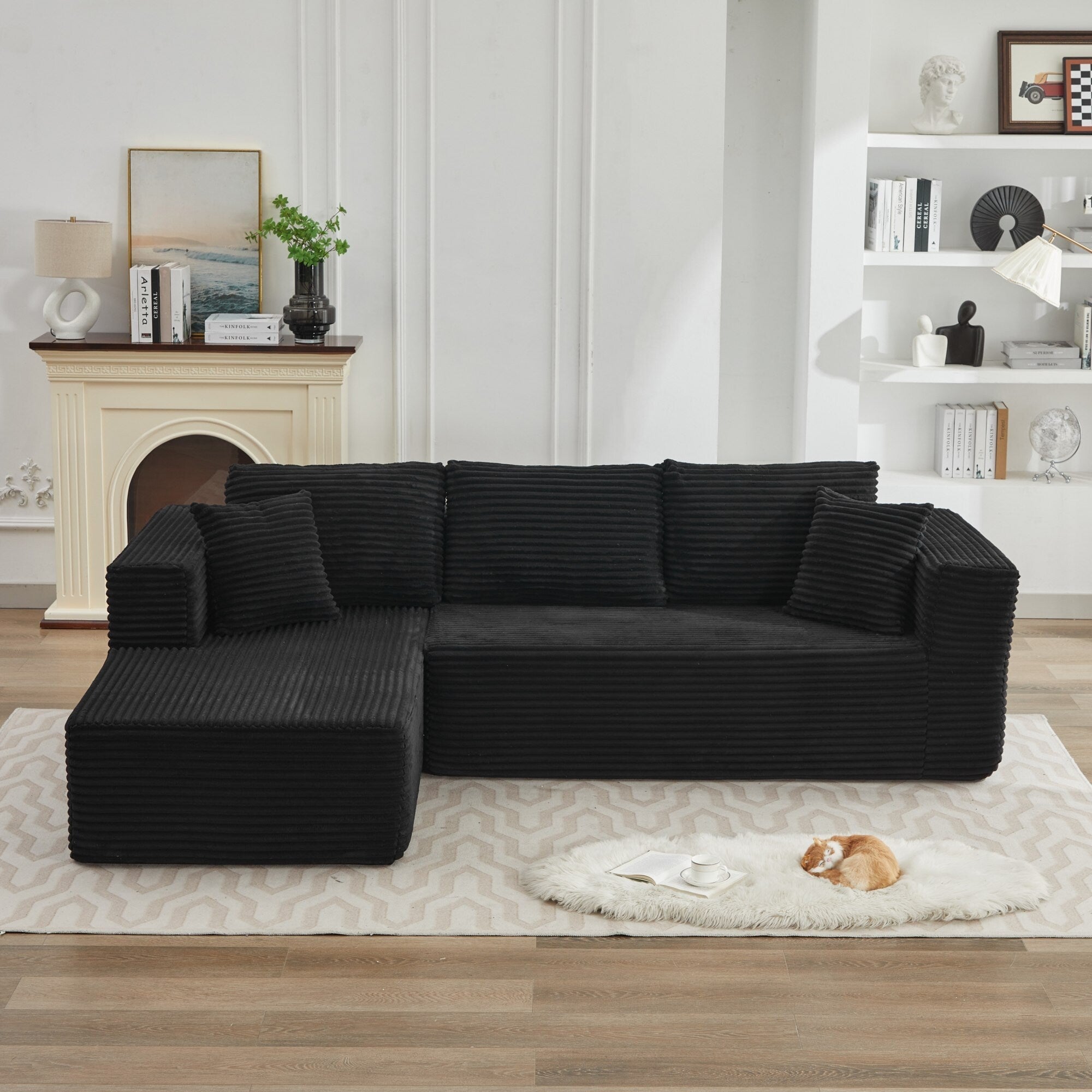 Canapé sectionnel Cloud 106 en forme de L avec méridienne orientée vers la gauche, canapé modulaire moderne à assise profonde pour salon, aucun assemblage requis