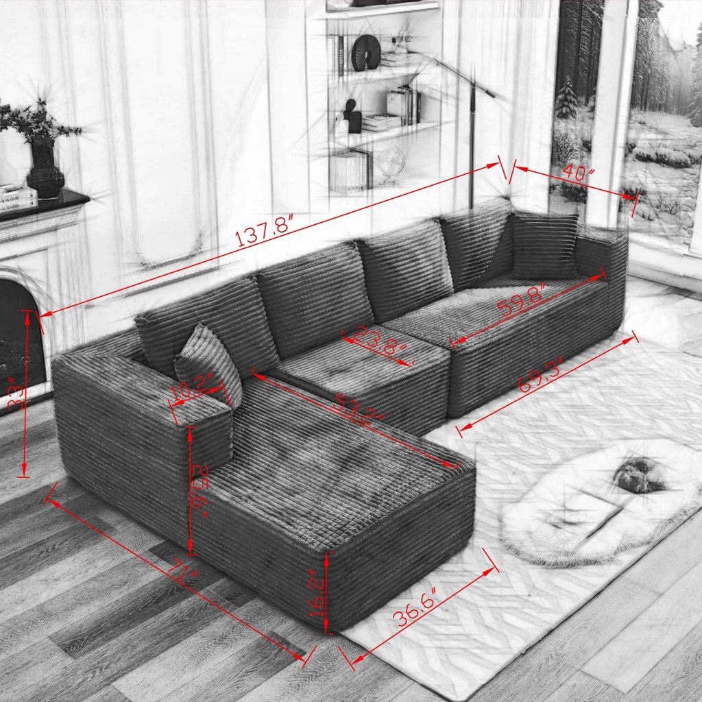 Canapé sectionnel Cloud 106 en forme de L avec méridienne orientée vers la gauche, canapé modulaire moderne à assise profonde pour salon, aucun assemblage requis