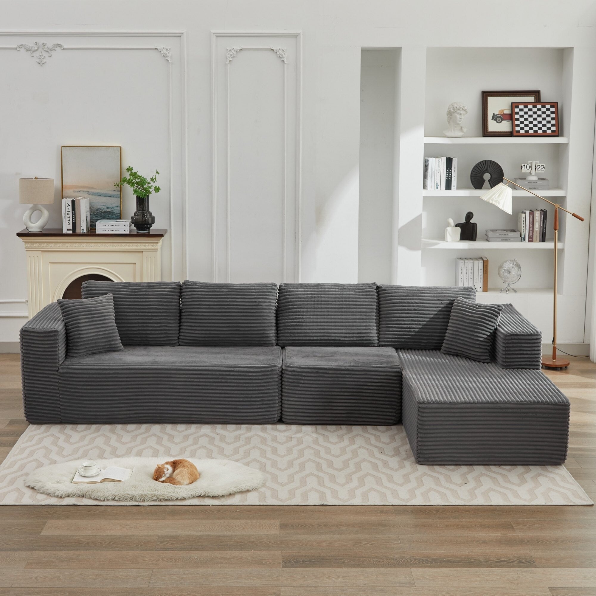 Canapé sectionnel Cloud 106 en forme de L avec méridienne orientée vers la droite, canapé modulaire moderne à assise profonde pour salon, aucun assemblage requis