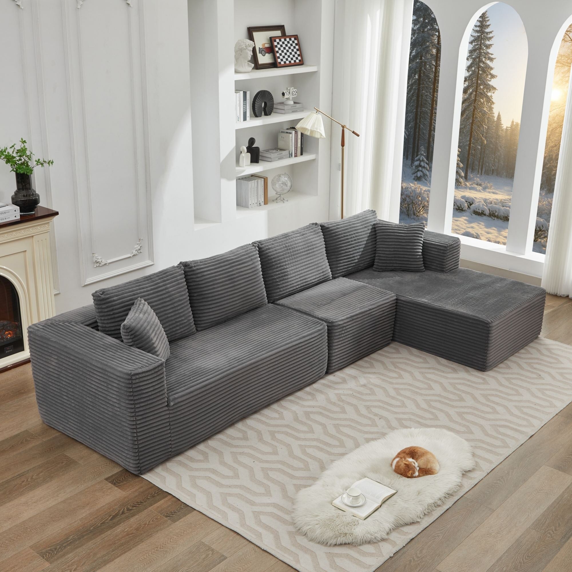 Canapé sectionnel Cloud 106 en forme de L avec méridienne orientée vers la droite, canapé modulaire moderne à assise profonde pour salon, aucun assemblage requis