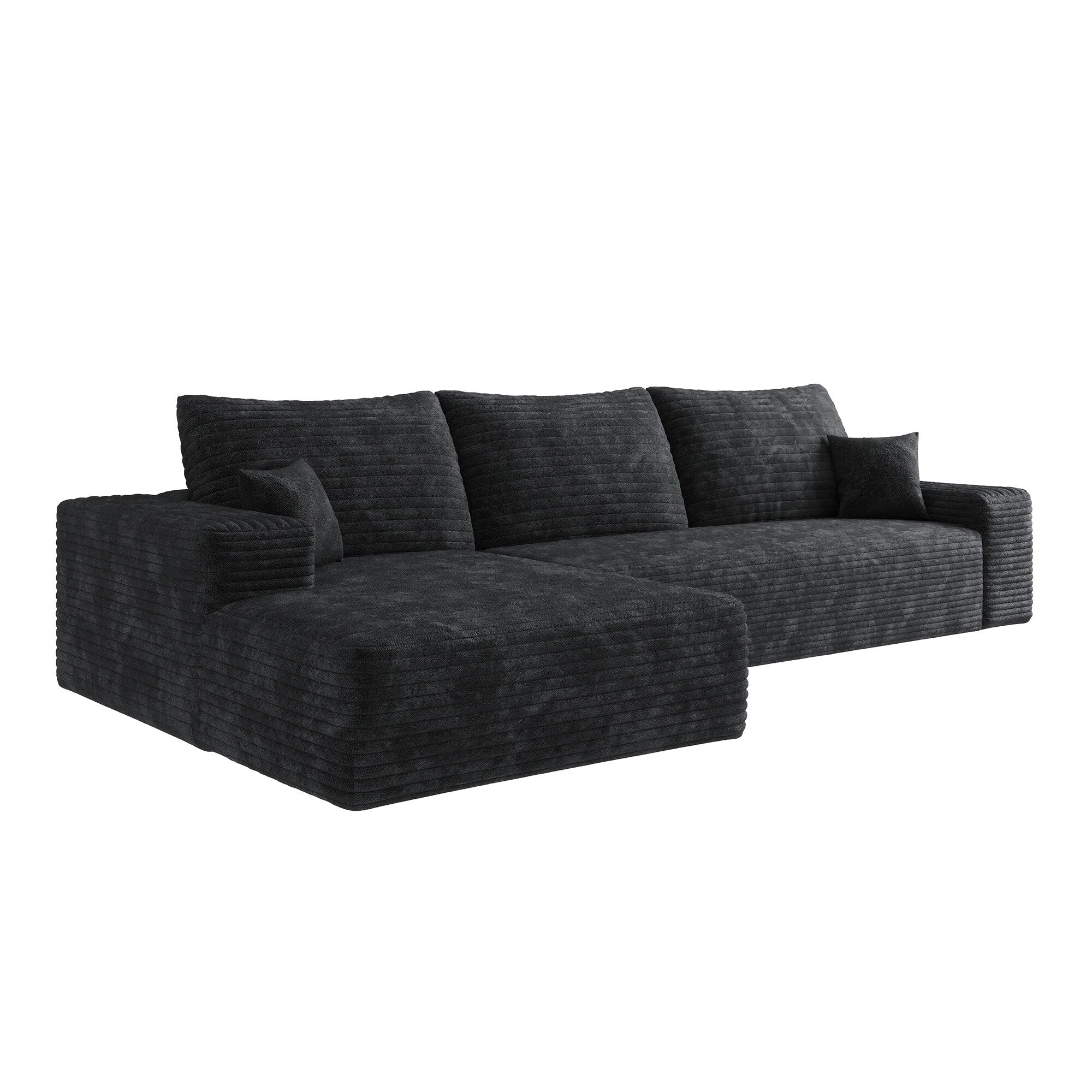 Canapé sectionnel modulaire en velours côtelé de 107 pouces avec méridienne et assise profonde pour salon et chambre à coucher