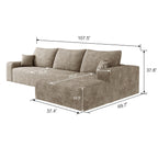Canapé sectionnel modulaire en velours côtelé de 107 pouces avec méridienne et assise profonde pour salon et chambre à coucher