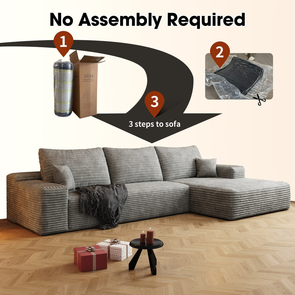 Canapé sectionnel modulaire en velours côtelé de 107 pouces avec méridienne et assise profonde pour salon et chambre à coucher