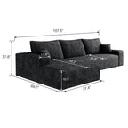 Canapé sectionnel modulaire en velours côtelé de 107 pouces avec méridienne et assise profonde pour salon et chambre à coucher