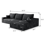 Canapé sectionnel modulaire en velours côtelé de 107 pouces avec méridienne et assise profonde pour salon et chambre à coucher