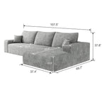 Canapé sectionnel modulaire en velours côtelé de 107 pouces avec méridienne et assise profonde pour salon et chambre à coucher