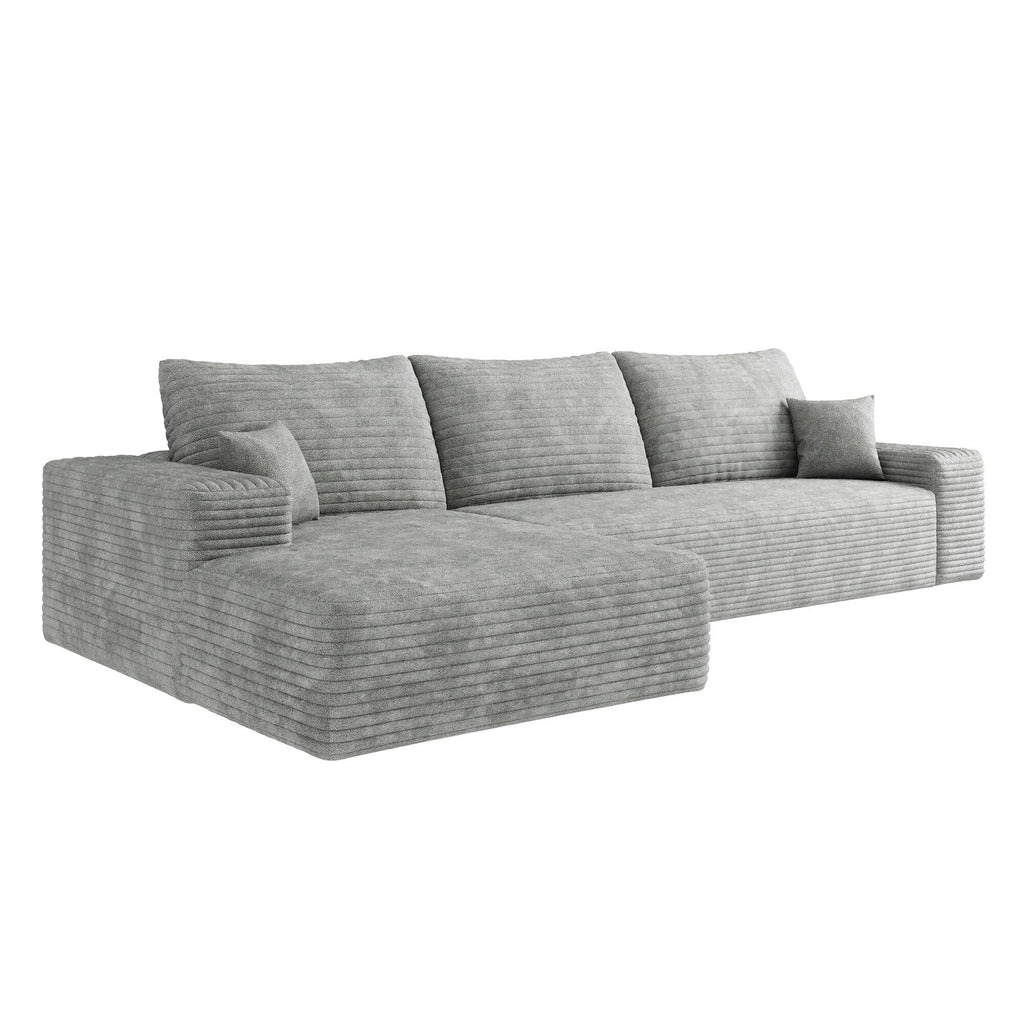 Canapé sectionnel modulaire en velours côtelé de 107 pouces avec méridienne et assise profonde pour salon et chambre à coucher