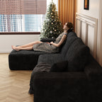 Canapé sectionnel modulaire en velours côtelé de 107 pouces avec méridienne et assise profonde pour salon et chambre à coucher