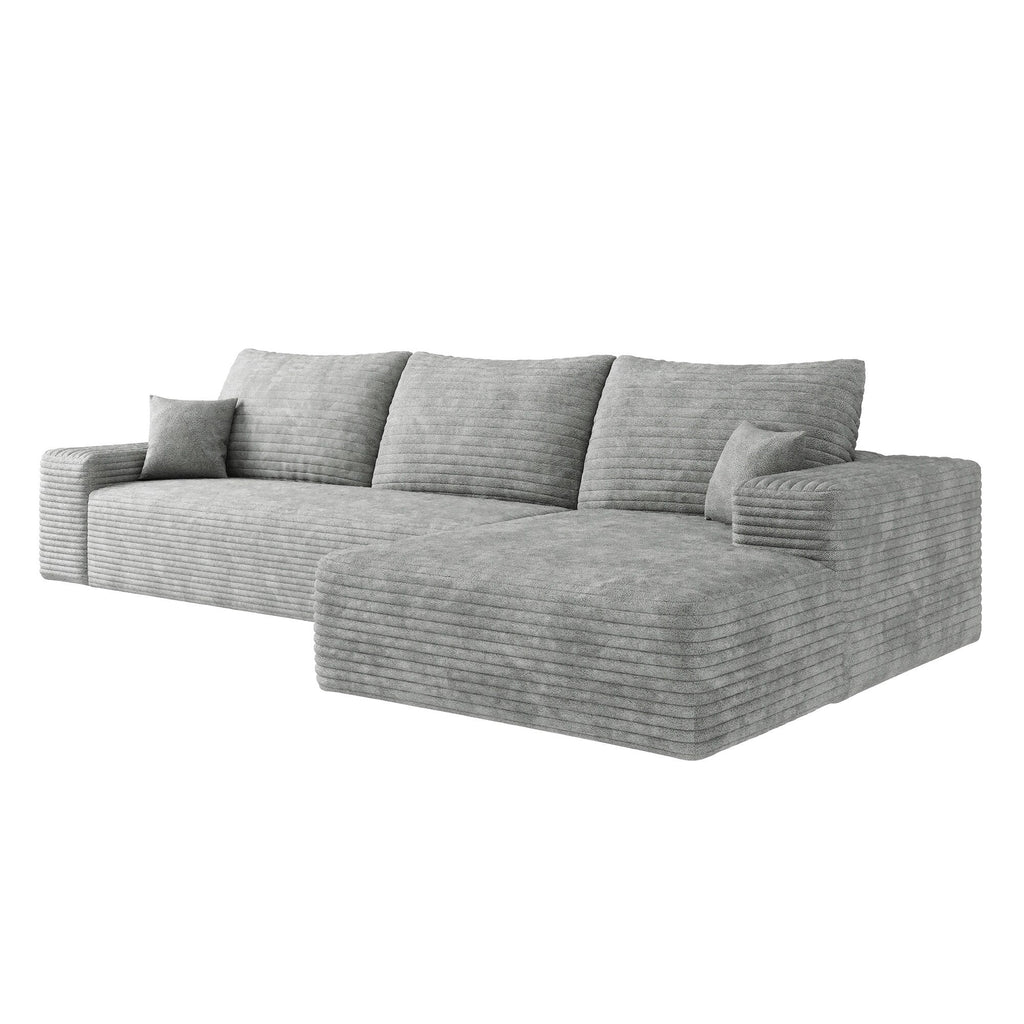 Canapé sectionnel modulaire en velours côtelé de 107 pouces avec méridienne et assise profonde pour salon et chambre à coucher