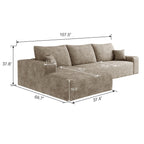 Canapé sectionnel modulaire en velours côtelé de 107 pouces avec méridienne et assise profonde pour salon et chambre à coucher