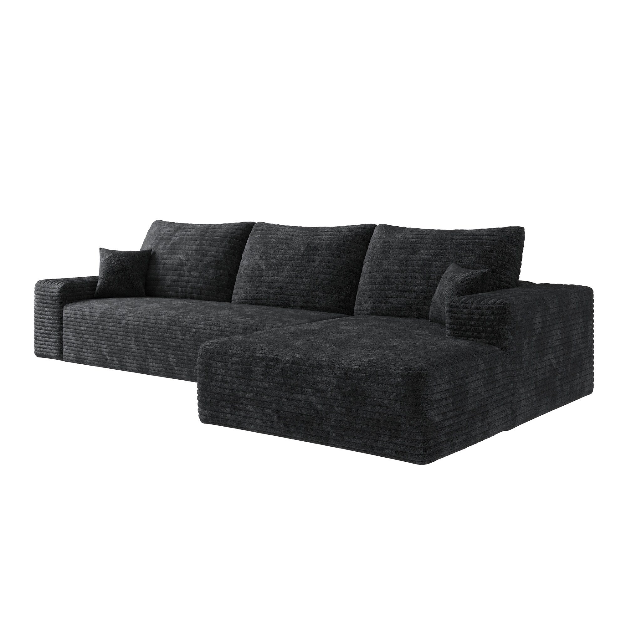 Canapé sectionnel modulaire en velours côtelé de 107 pouces avec méridienne et assise profonde pour salon et chambre à coucher