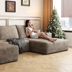 Canapé sectionnel modulaire en velours côtelé de 107 pouces avec méridienne et assise profonde pour salon et chambre à coucher