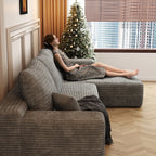 Canapé sectionnel modulaire en velours côtelé de 107 pouces avec méridienne et assise profonde pour salon et chambre à coucher
