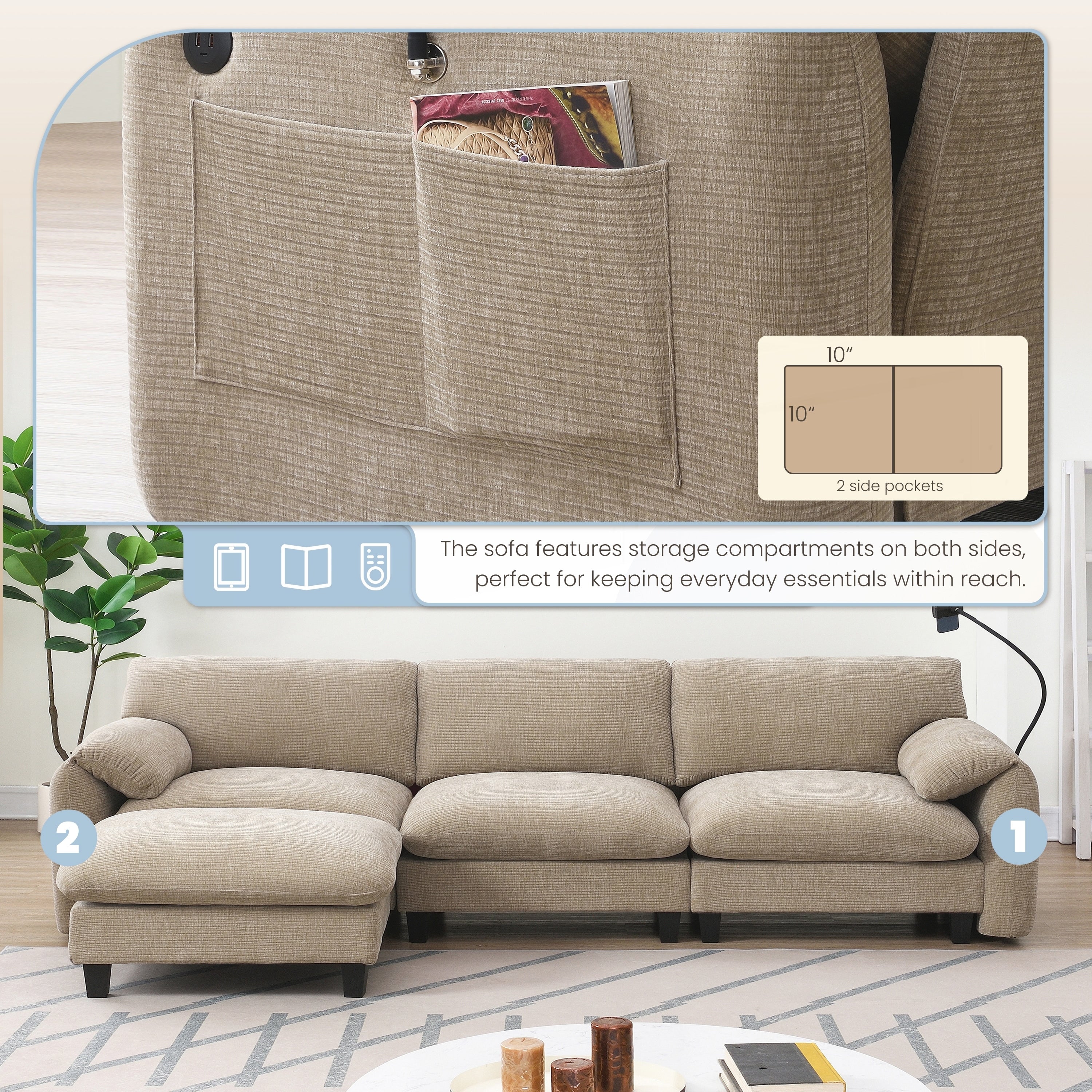 Canapé sectionnel modulaire de 108 pouces