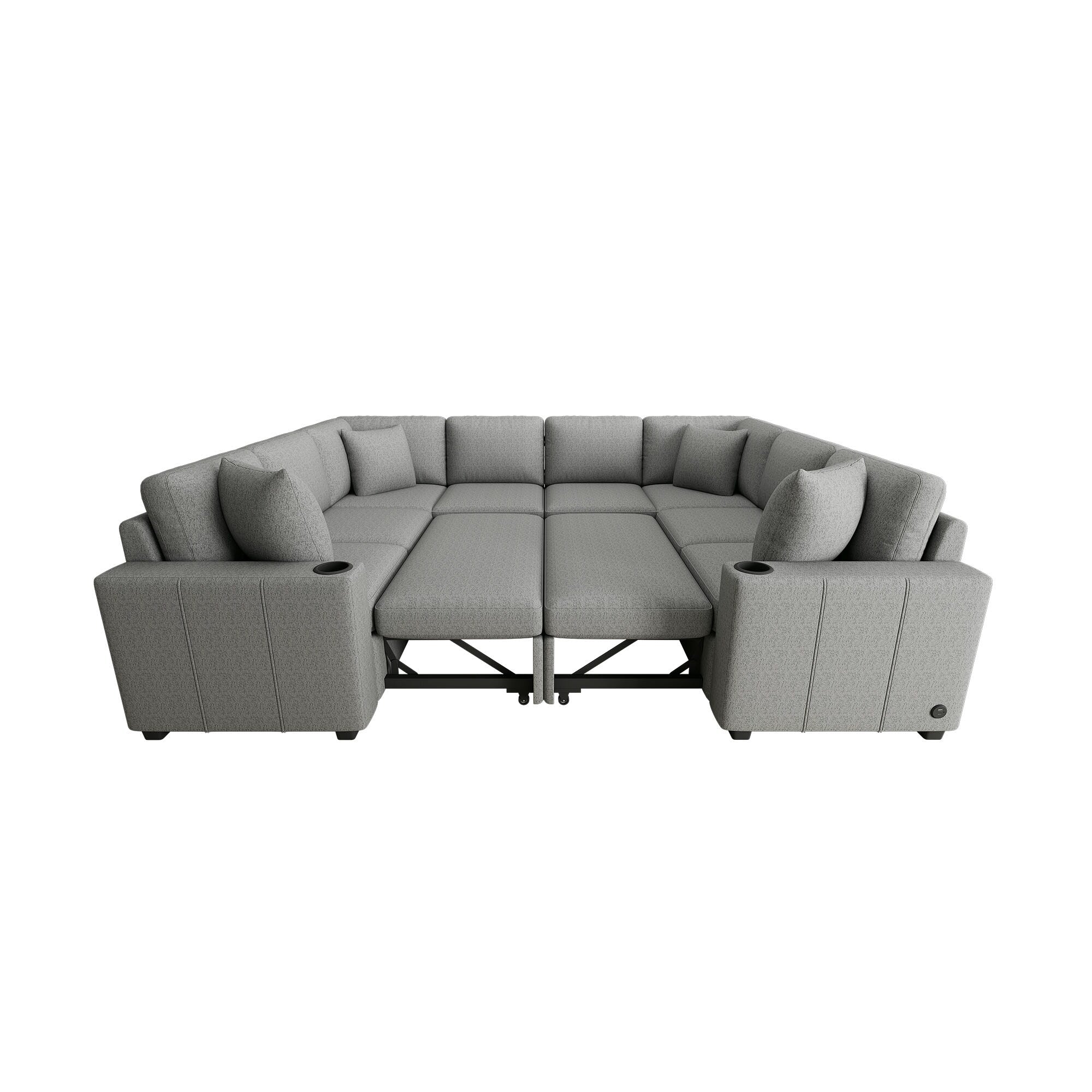 Canapé sectionnel modulaire en U de 108 pouces avec canapé-lit gigogne, ports USB et deux porte-gobelets pour le salon
