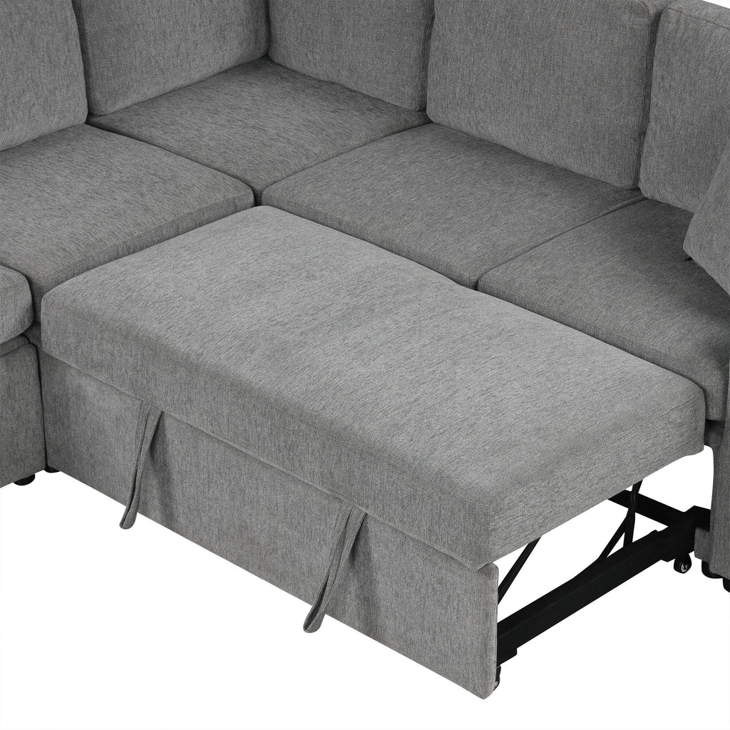 Canapé sectionnel modulaire en U de 108 pouces avec canapé-lit gigogne, ports USB et deux porte-gobelets pour le salon