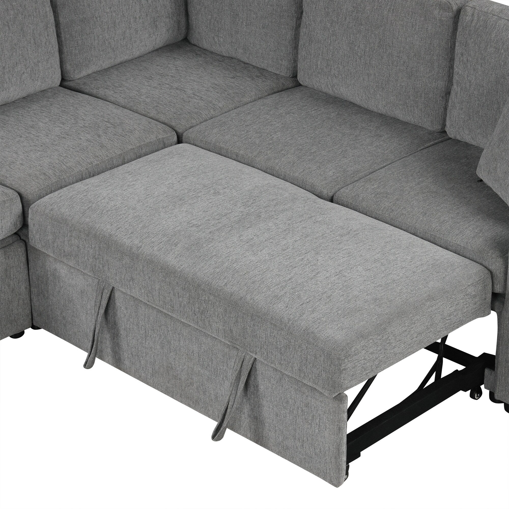 Canapé sectionnel modulaire en U de 108 pouces avec canapé-lit gigogne, ports USB et deux porte-gobelets pour le salon