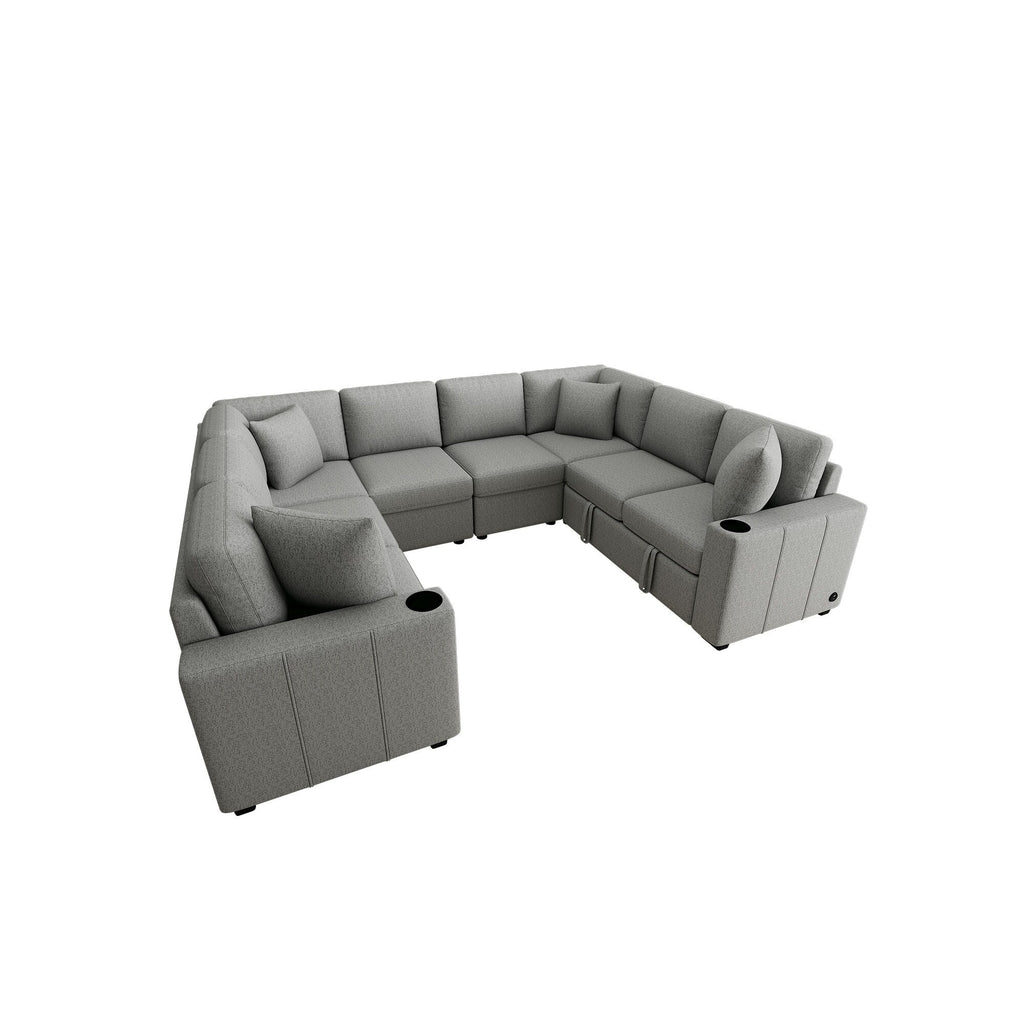 Canapé sectionnel modulaire en U de 108 pouces avec canapé-lit gigogne, ports USB et deux porte-gobelets pour le salon