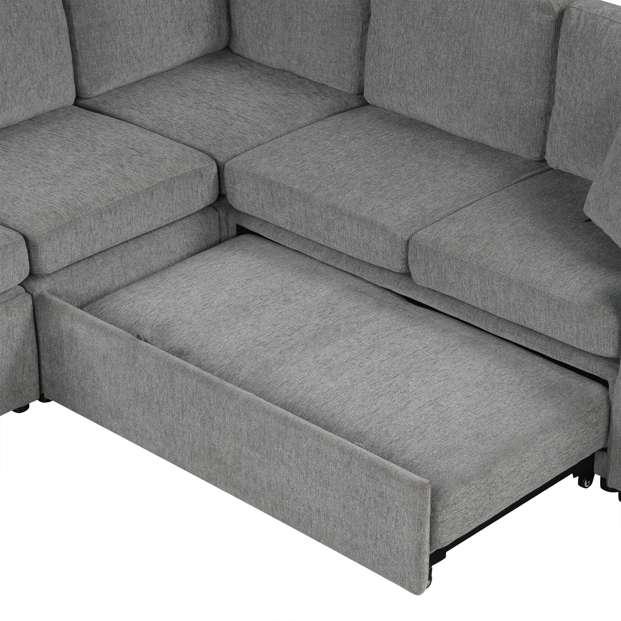 Canapé sectionnel modulaire en U de 108 pouces avec canapé-lit gigogne, ports USB et deux porte-gobelets pour le salon