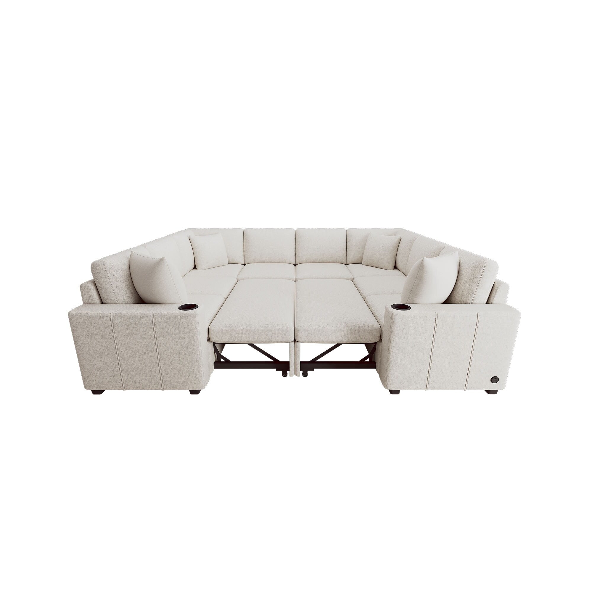 Canapé sectionnel modulaire en U de 108 pouces avec canapé-lit gigogne, ports USB et deux porte-gobelets pour le salon