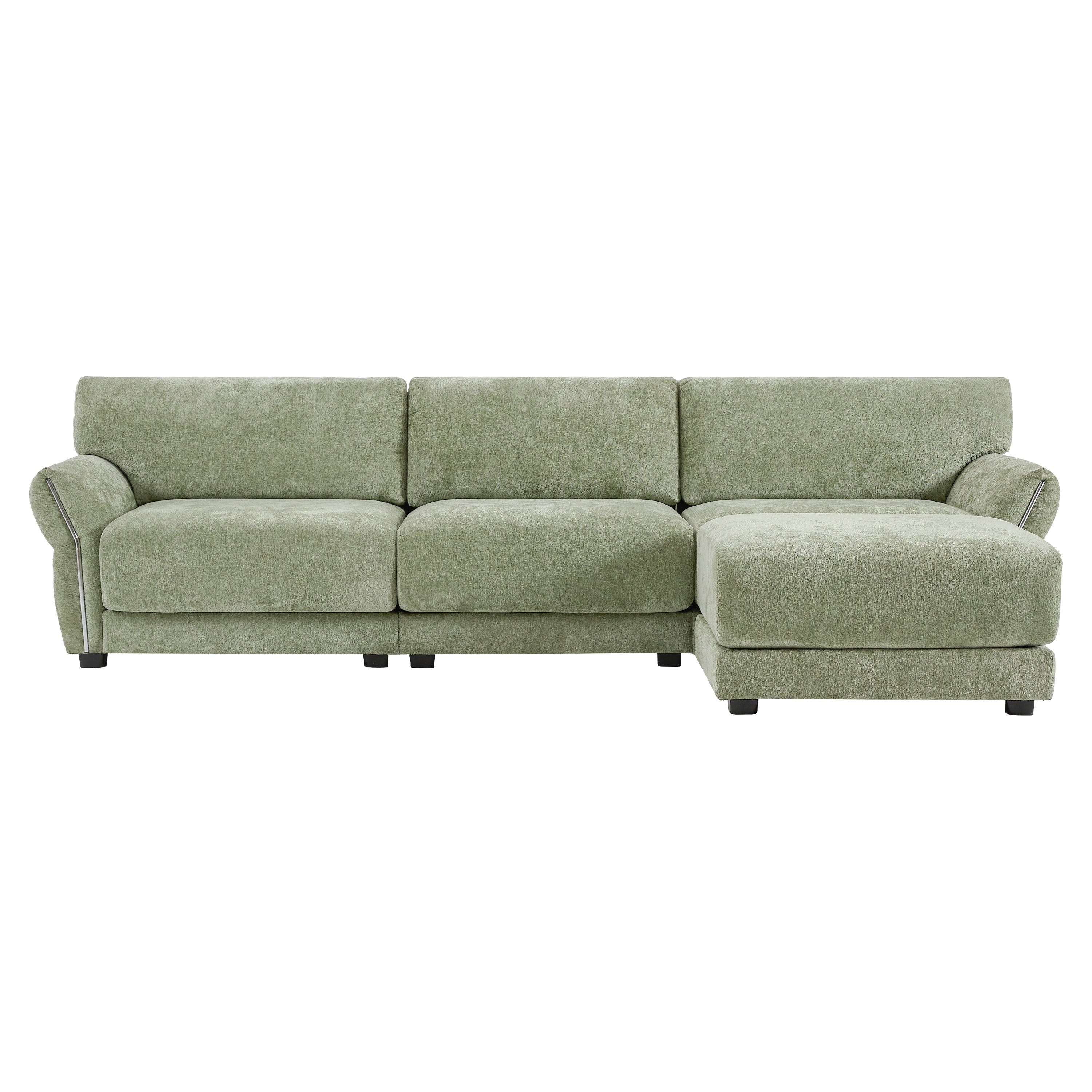 Canapé sectionnel en chenille de 110 pouces en forme de L avec chargement USB et Type-C, accoudoirs en pétales et pouf amovible pour le salon