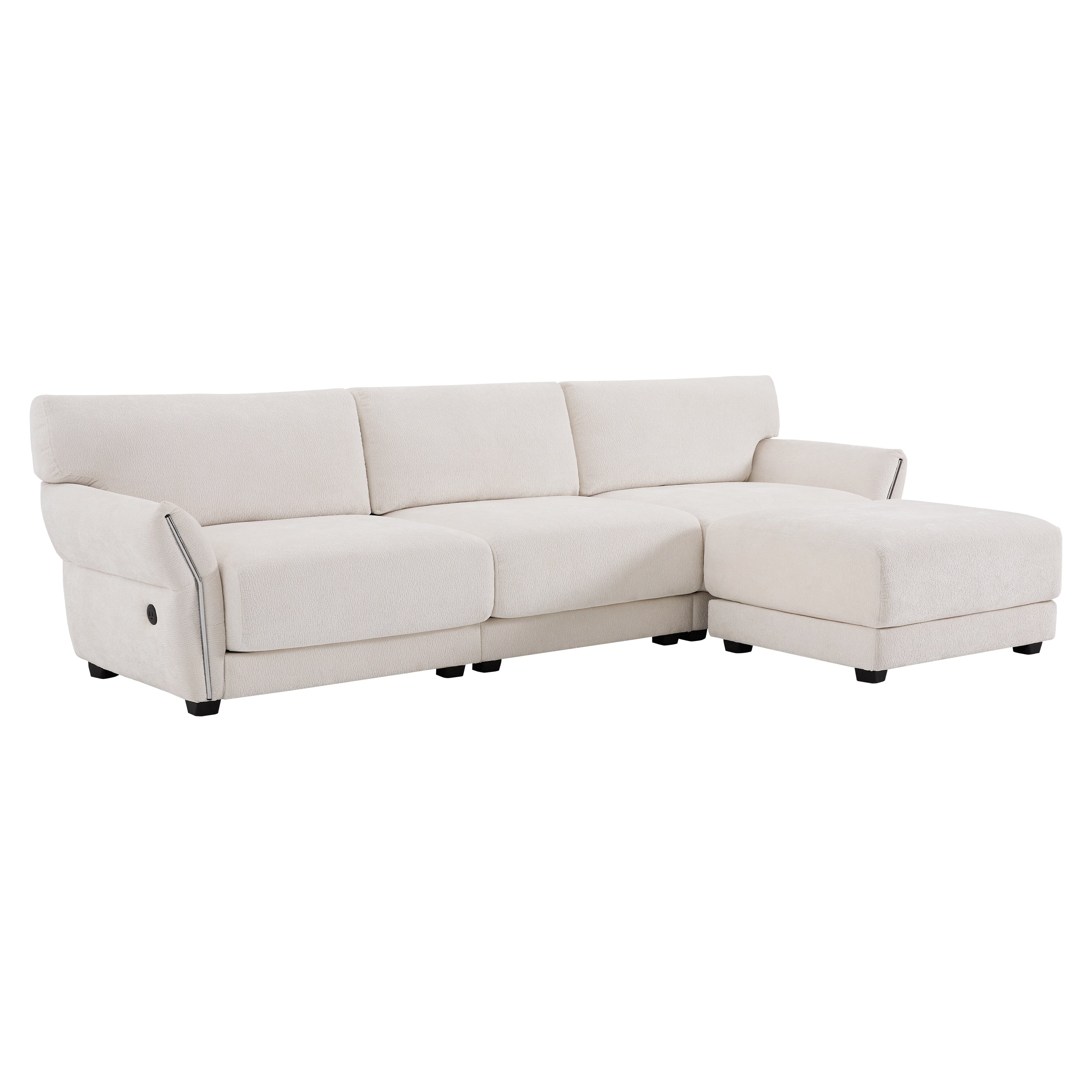 Canapé sectionnel en chenille de 110 pouces en forme de L avec chargement USB et Type-C, accoudoirs en pétales et pouf amovible pour le salon