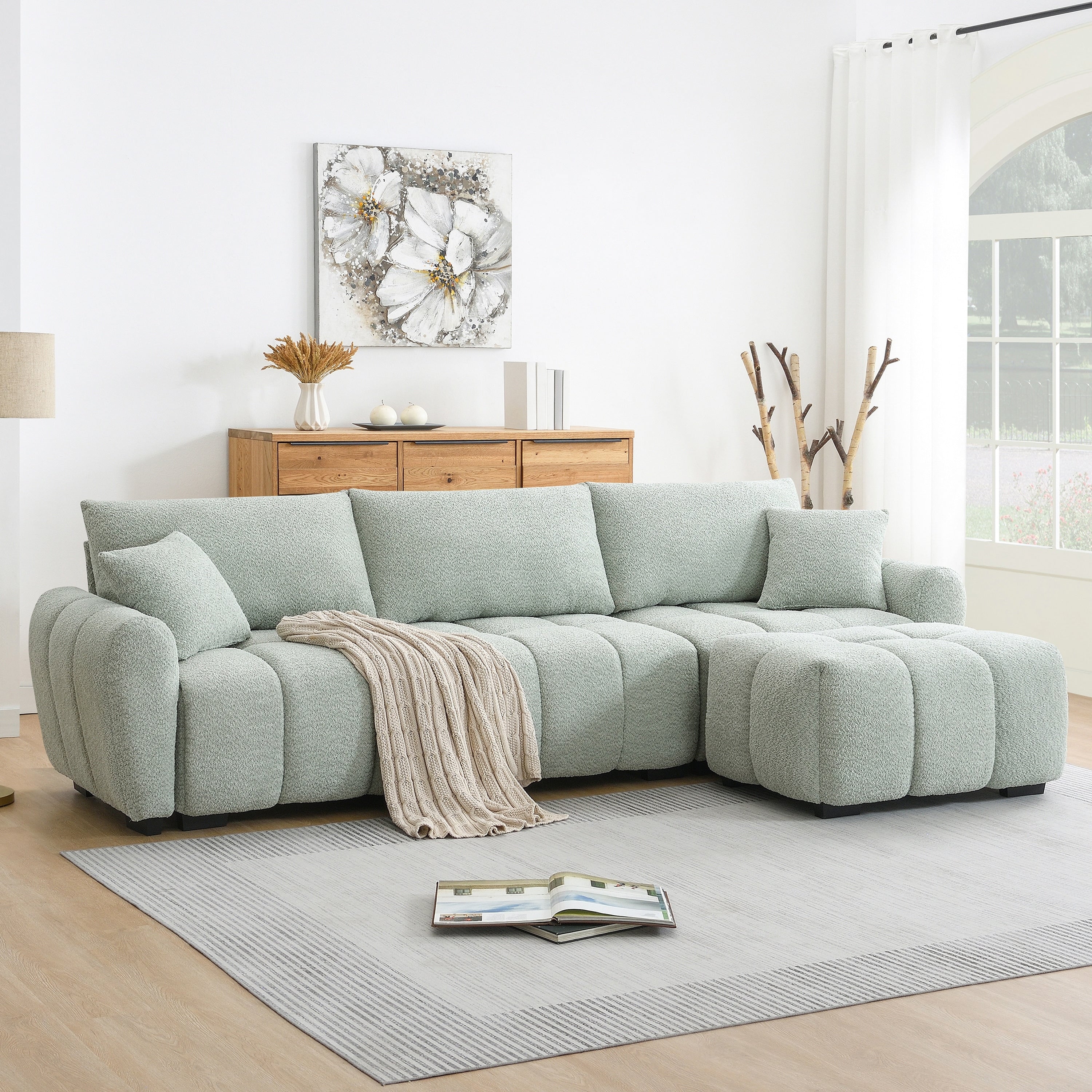 Canapé modulaire sectionnel en L de 110 pouces avec pouf amovible et assise large pour le salon