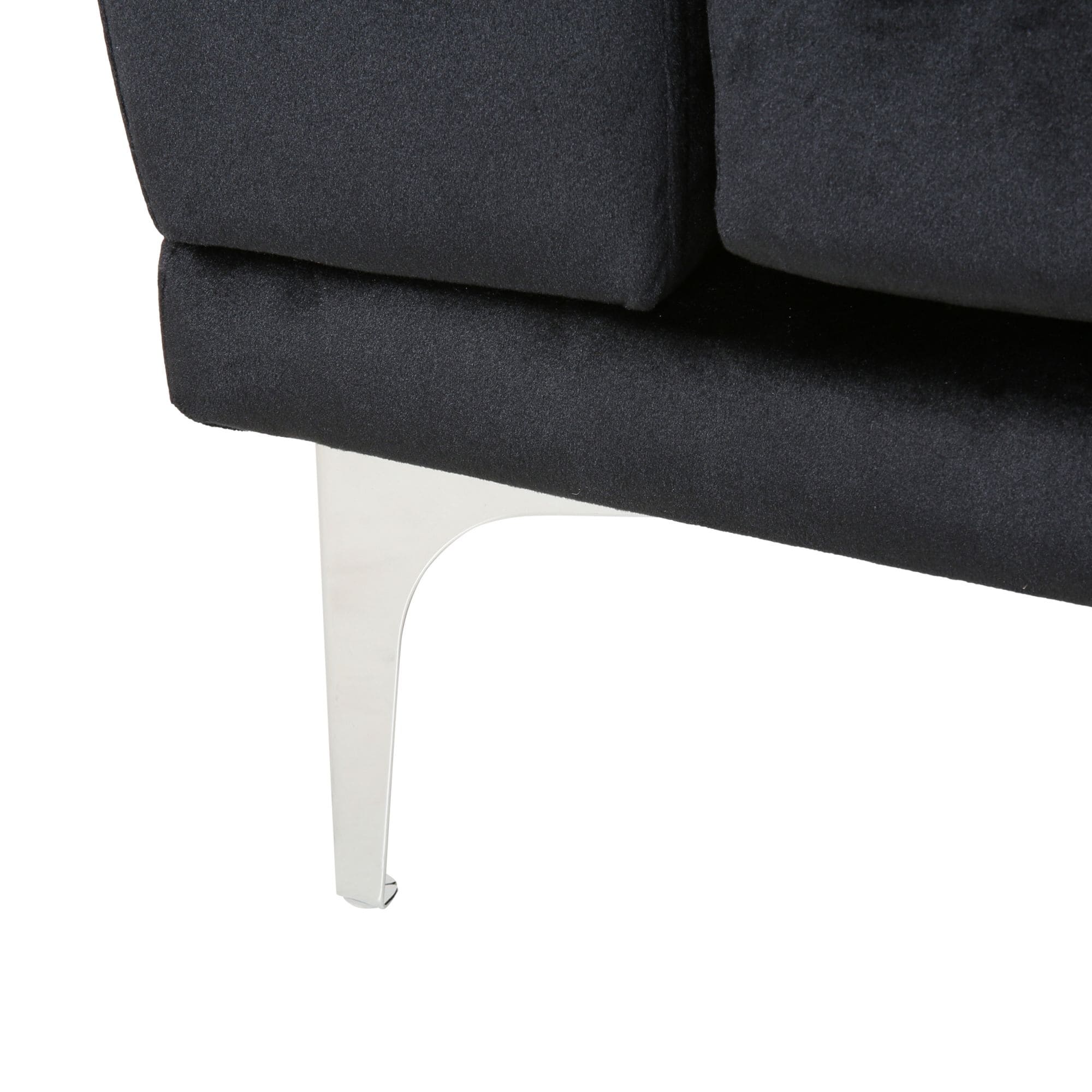 Canapé 4 places en velours 111 avec coussins moelleux et pieds en métal argenté pour le salon