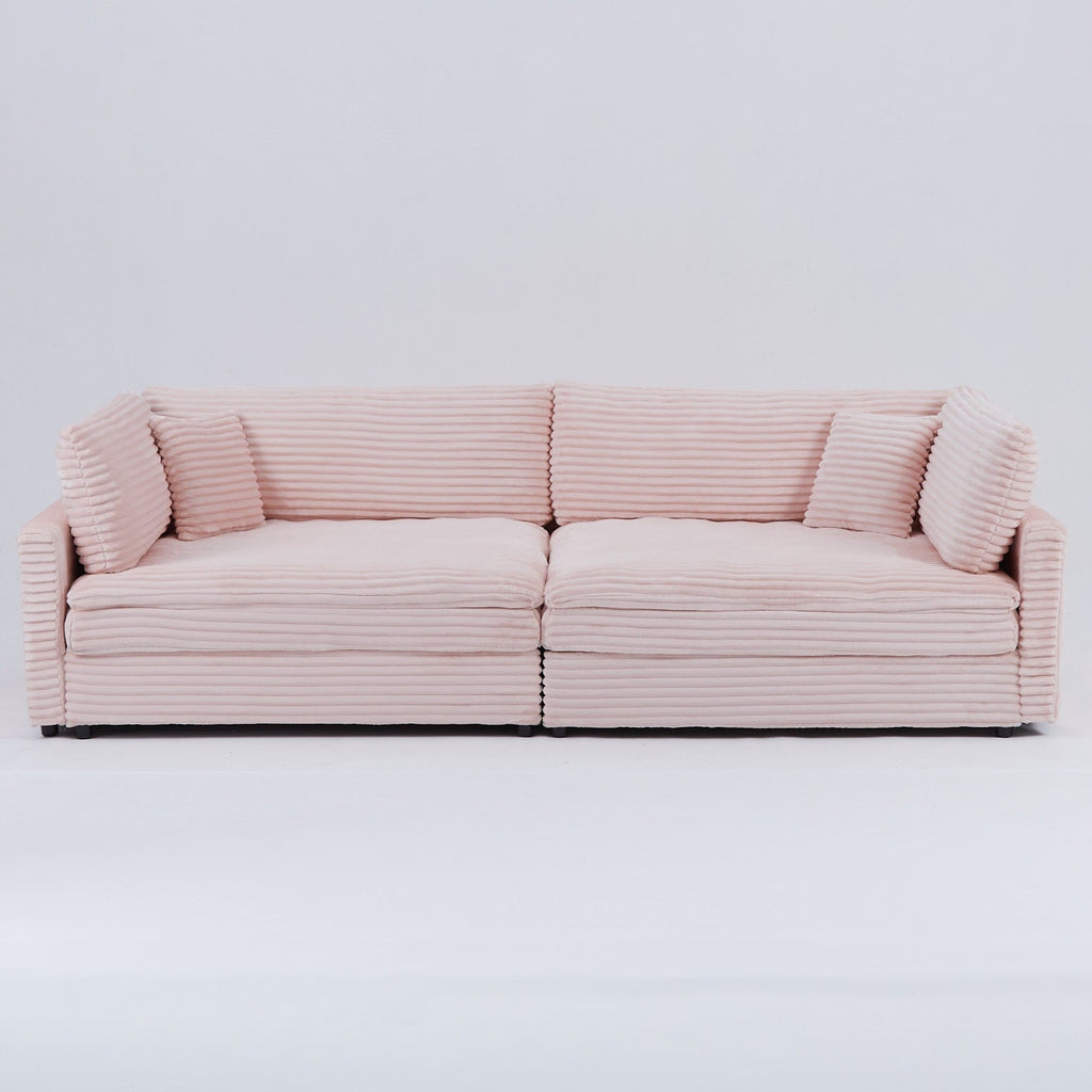 Canapé en velours côtelé noir de 112 pouces : deux coussins décoratifs, quatre dossiers, ouvrant un nouveau style pour l'espace décontracté du salon