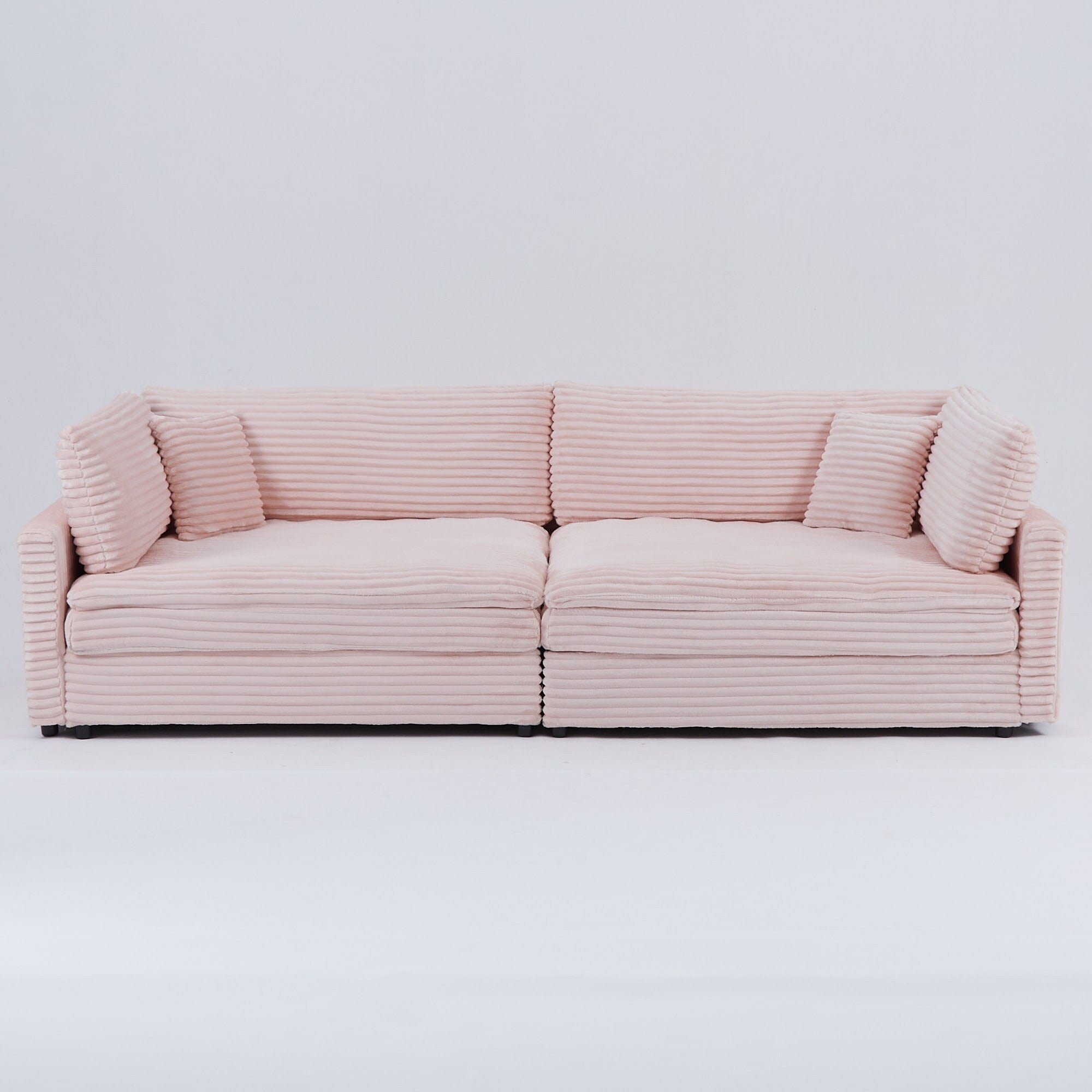 Canapé en velours côtelé noir de 112 pouces : deux coussins décoratifs, quatre dossiers, ouvrant un nouveau style pour l'espace décontracté du salon