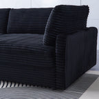 Canapé en velours côtelé noir de 112 pouces : deux coussins décoratifs, quatre dossiers, ouvrant un nouveau style pour l'espace décontracté du salon