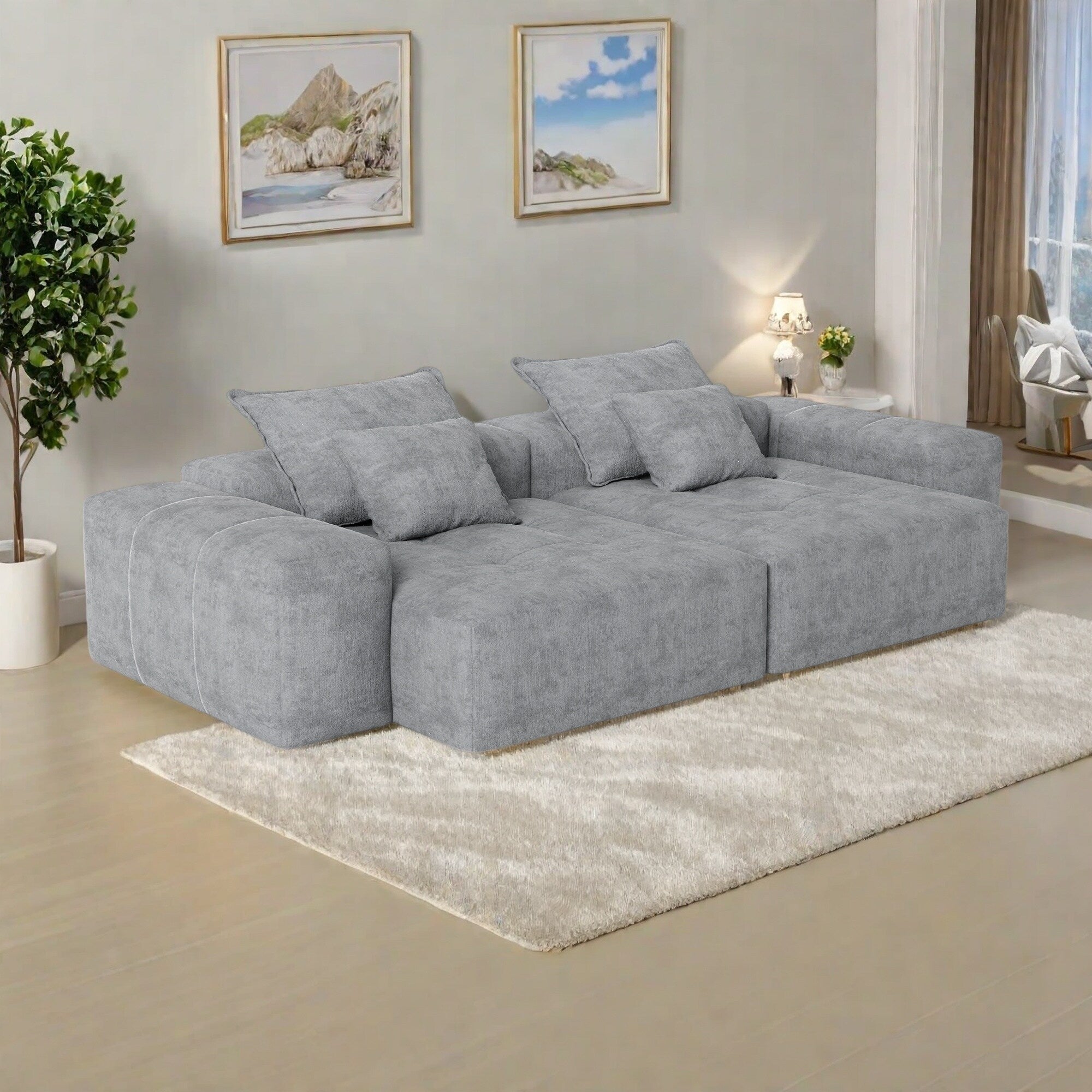 Canapé modulaire 4 places en chenille, capitonné et scintillant, base antidérapante, 113,39 $