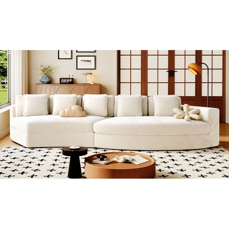 Canapé modulaire 115.7 Pure Foam, ensemble 2 pièces avec 5 coussins, 4 places, tissu chenille jacquard, design incurvé
