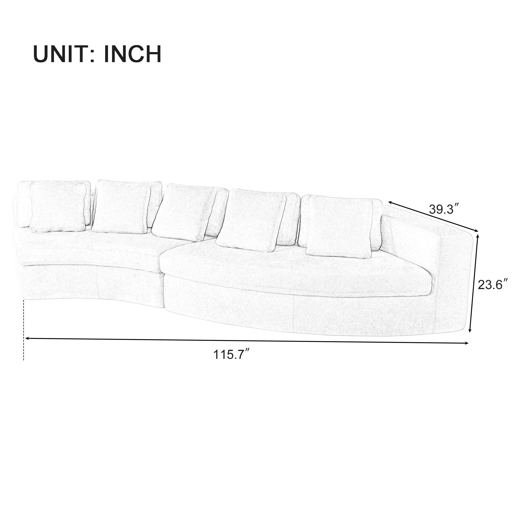 Canapé modulaire 115.7 Pure Foam, ensemble 2 pièces avec 5 coussins, 4 places, tissu chenille jacquard, design incurvé