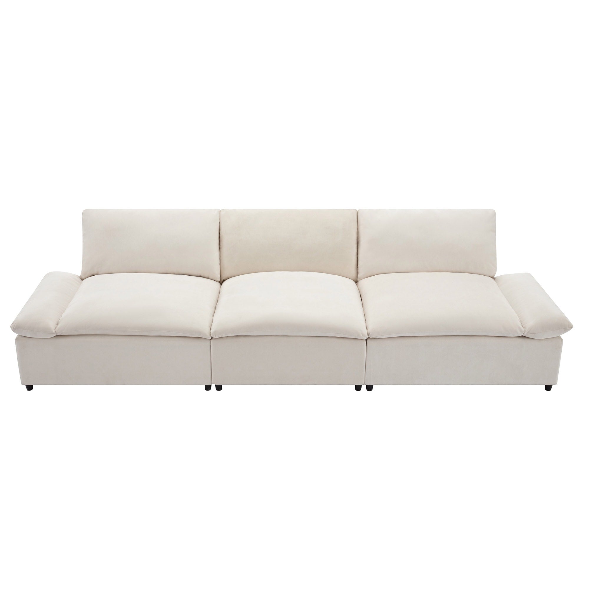 Grand canapé 3 places en polyester de 119,5 pouces avec 2 unités de rangement et pieds en bois d'hévéa pour le salon
