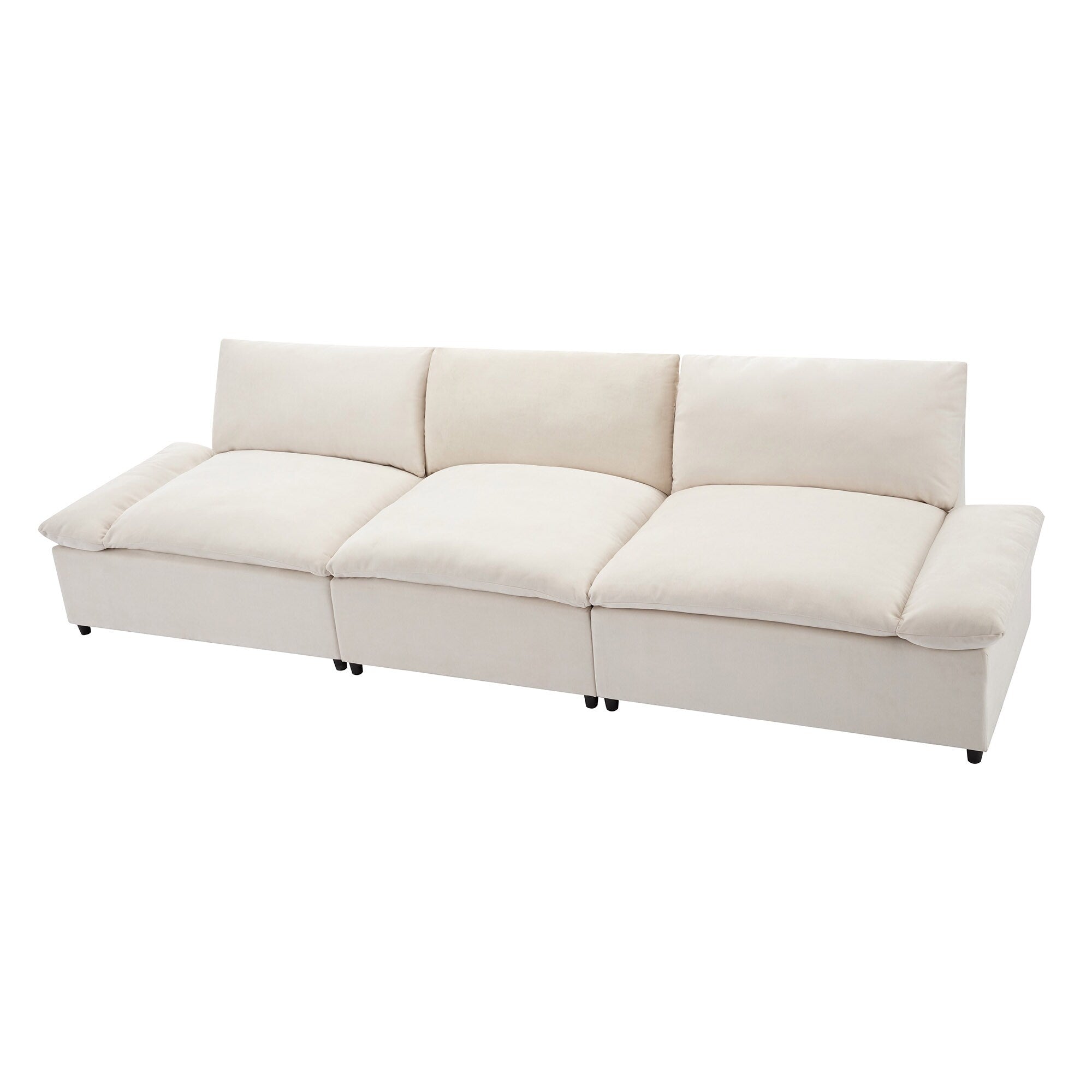 Grand canapé 3 places en polyester de 119,5 pouces avec 2 unités de rangement et pieds en bois d'hévéa pour le salon