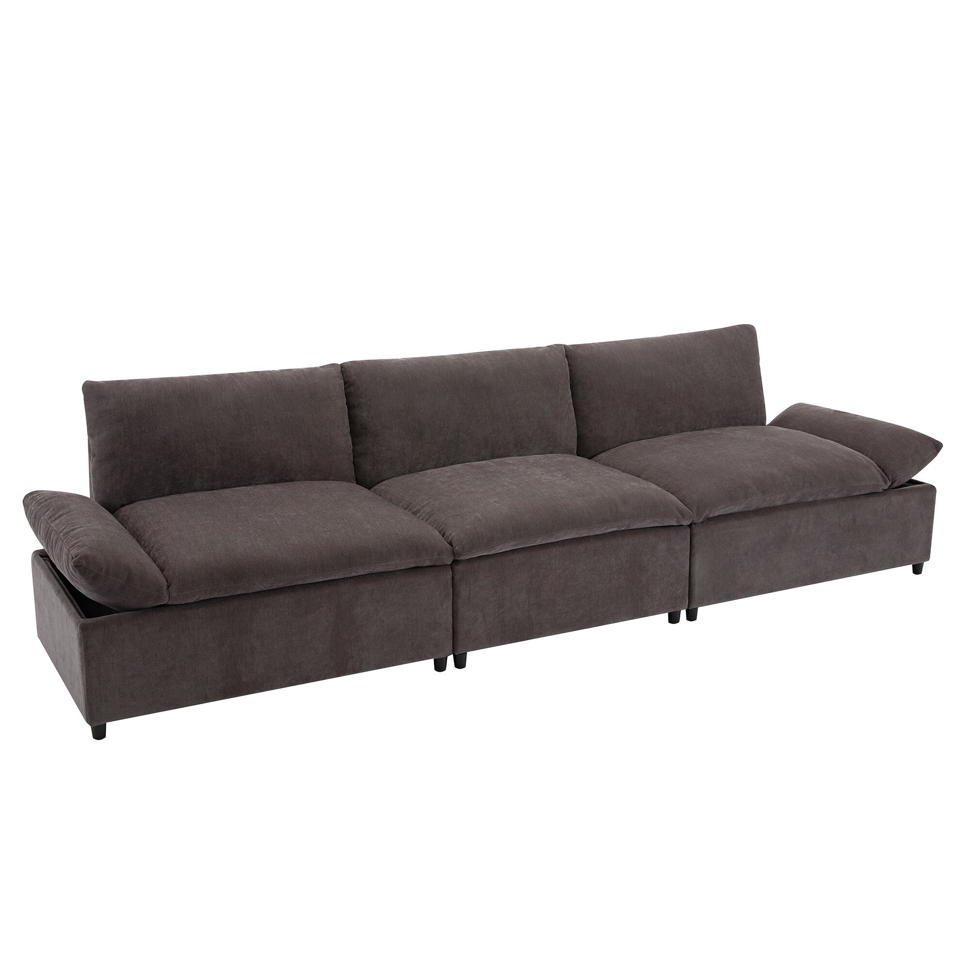 Grand canapé 3 places en polyester de 119,5 pouces avec 2 unités de rangement et pieds en bois d'hévéa pour le salon