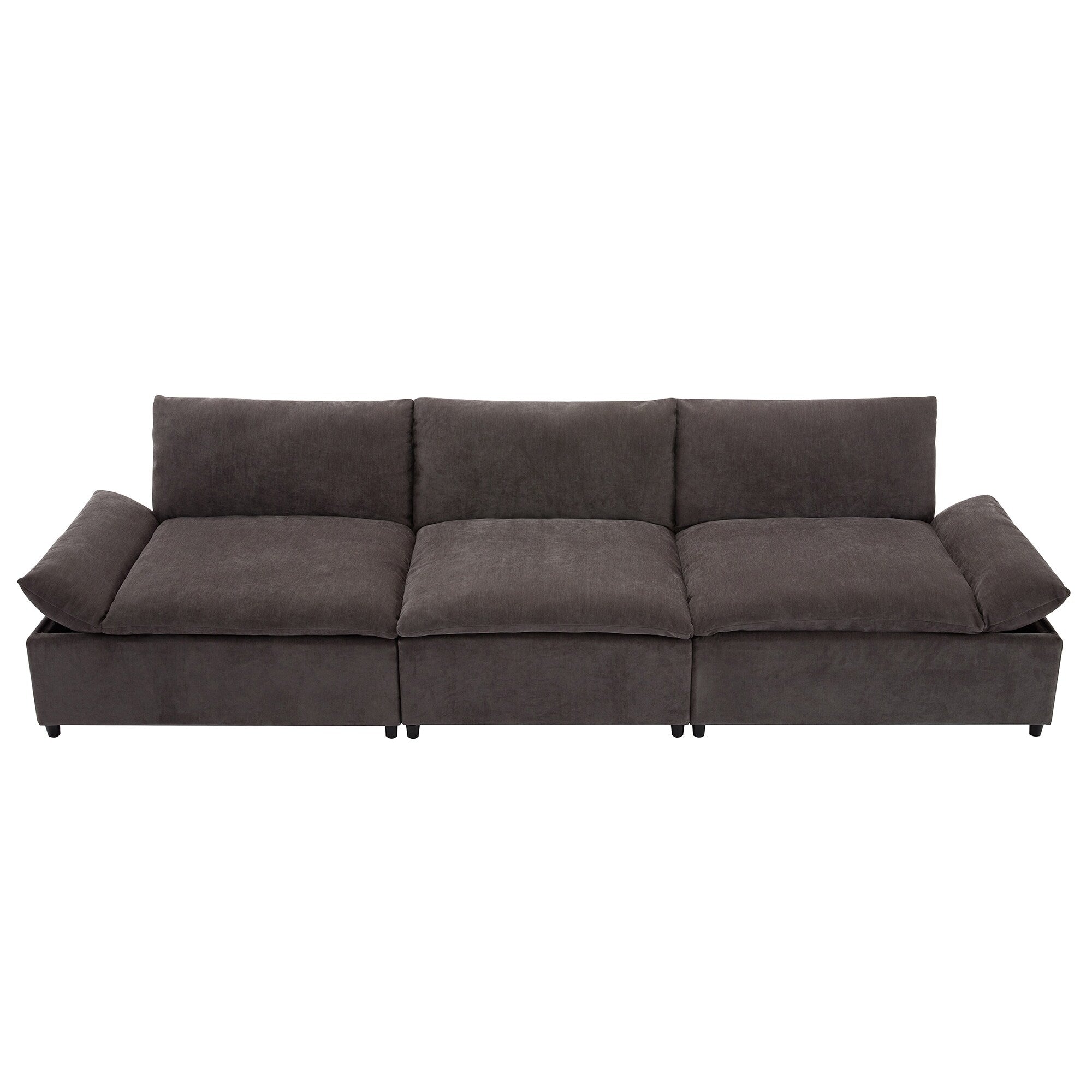 Grand canapé 3 places en polyester de 119,5 pouces avec 2 unités de rangement et pieds en bois d'hévéa pour le salon