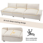 Grand canapé 3 places en polyester de 119,5 pouces avec 2 unités de rangement et pieds en bois d'hévéa pour le salon