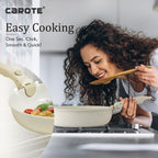 Ensemble de 11 casseroles et poêles antiadhésives, poignée amovible, batterie de cuisine pour camping-car, compatible four, blanc crème