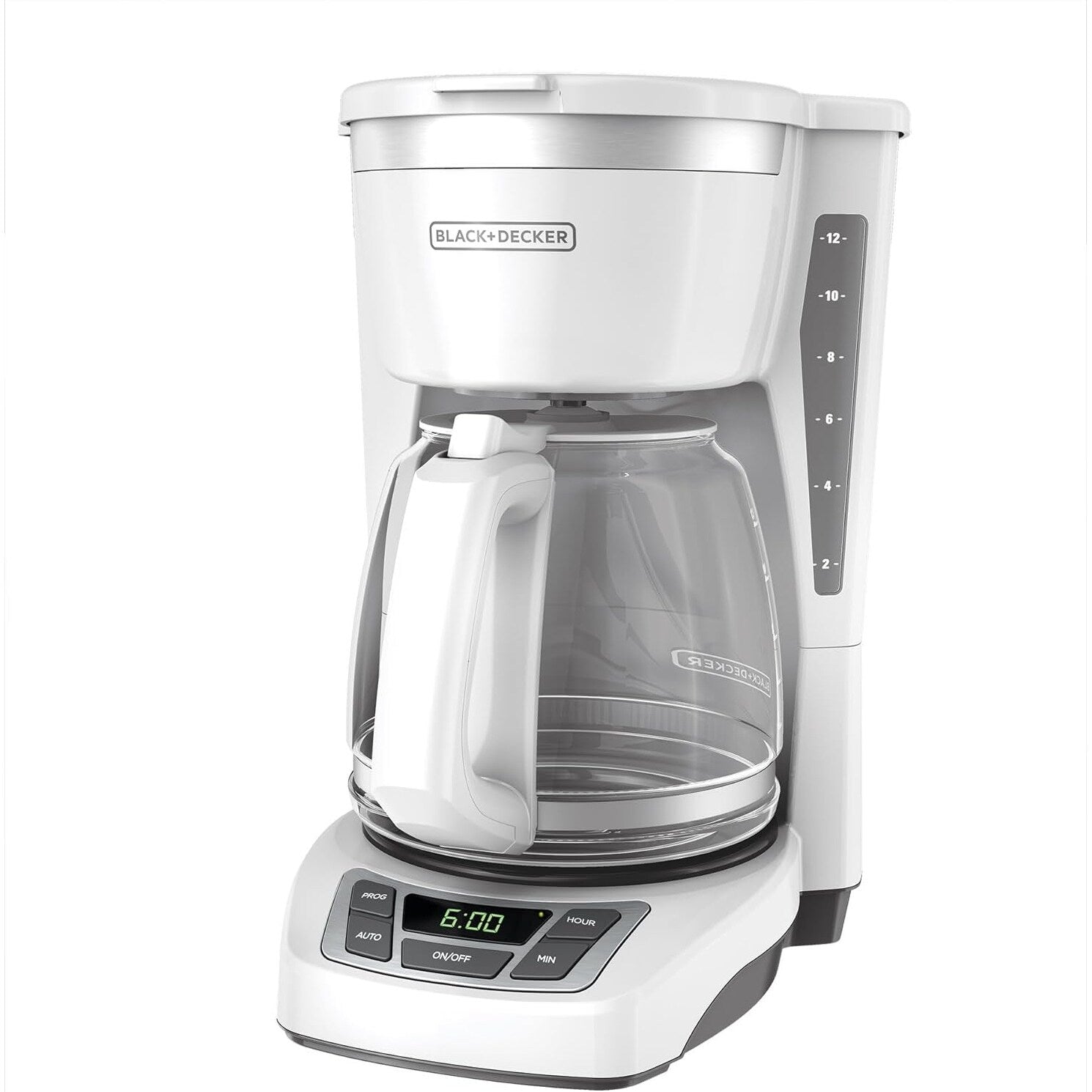 Cafetière numérique 12 tasses, programmable, filtre lavable, Sneak-A-Cup, infusion automatique, maintien de la plaque chauffante, blanche