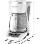 Cafetière numérique 12 tasses, programmable, filtre lavable, Sneak-A-Cup, infusion automatique, maintien de la plaque chauffante, blanche