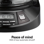Cafetière goutte à goutte programmable 12 tasses avec 3 options d'infusion, carafe en verre, pause et versement automatiques, acier inoxydable noir (46293)