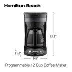 Cafetière goutte à goutte programmable 12 tasses avec 3 options d'infusion, carafe en verre, pause et versement automatiques, acier inoxydable noir (46293)