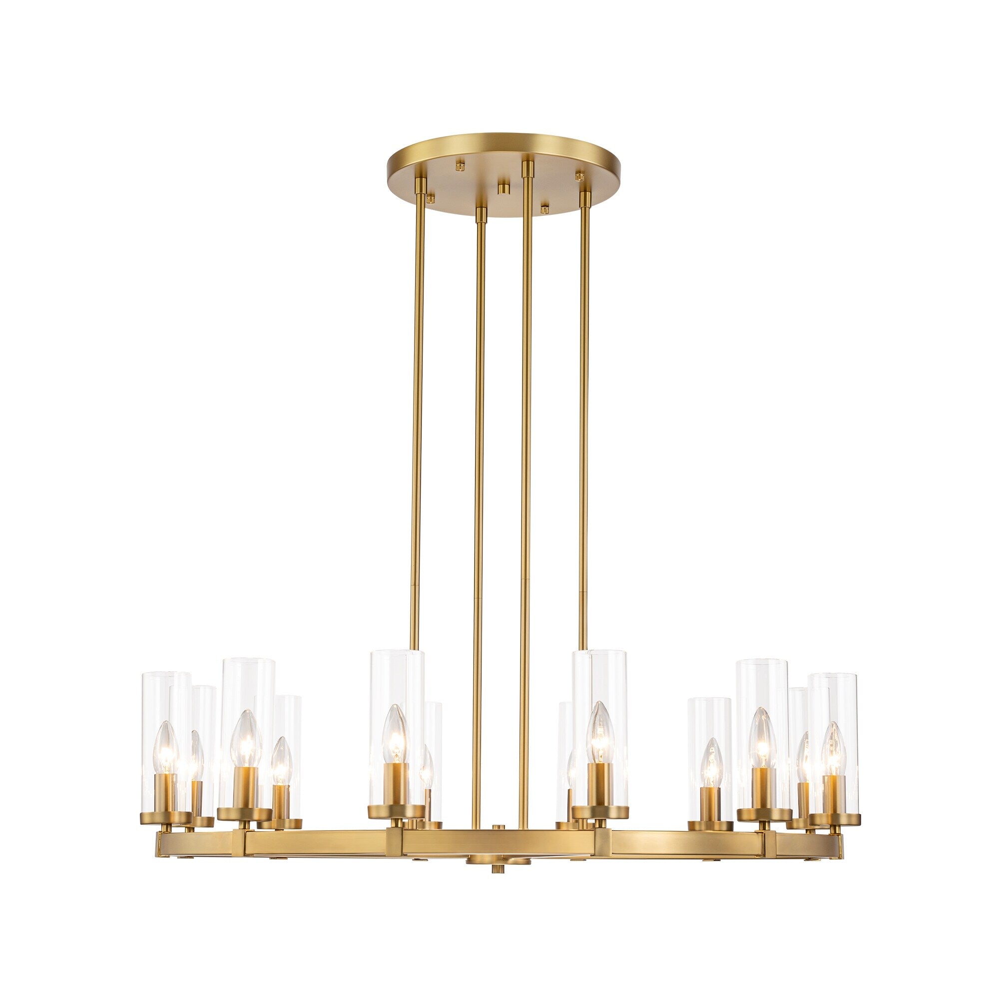Lustre à 12 lumières en forme de roue de chariot, style moderne du milieu du siècle, en verre transparent, de couleur or/noir, grand modèle