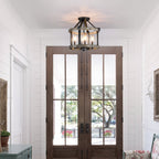 Plafonnier semi-encastré de style campagnard moderne à 4 lumières, 12,5 po, en fer naturel et imitation bois vieilli - 12,5 W