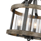 Plafonnier semi-encastré de style campagnard moderne à 4 lumières, 12,5 po, en fer naturel et imitation bois vieilli - 12,5 W