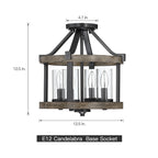Plafonnier semi-encastré de style campagnard moderne à 4 lumières, 12,5 po, en fer naturel et imitation bois vieilli - 12,5 W