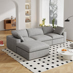 Canapé sectionnel moderne en forme de L de 120 pouces, canapé modulaire en lin avec pouf de rangement