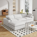 Canapé sectionnel moderne en forme de L de 120 pouces, canapé modulaire en lin avec pouf de rangement